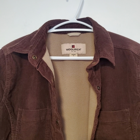 Woolrich Brown Corduroy Fleece Lined Shacket Jacket with quilted sleeves - Picture 2 of 9